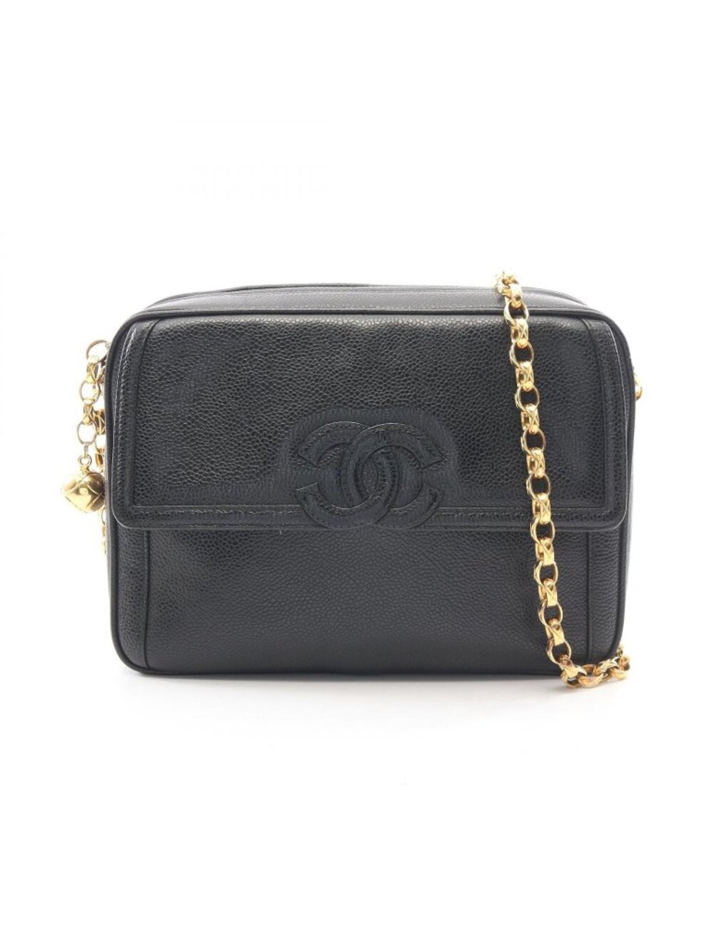 Chanel Shoulder Bag CC Logo Black Leather CC Chain